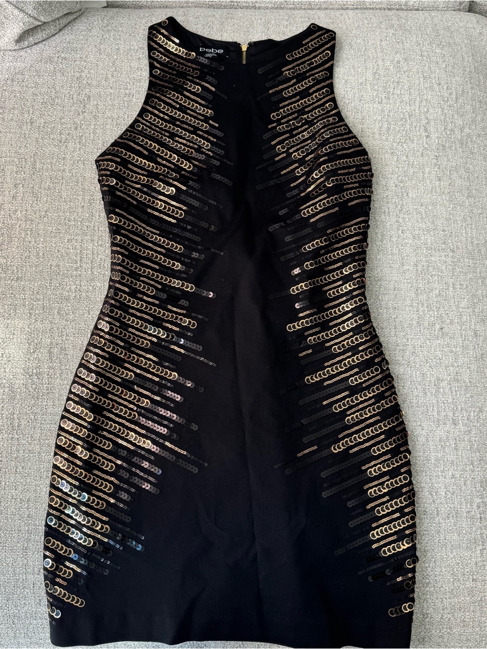 Vintage Bebe Bodycon Dress with gold sequins Size S